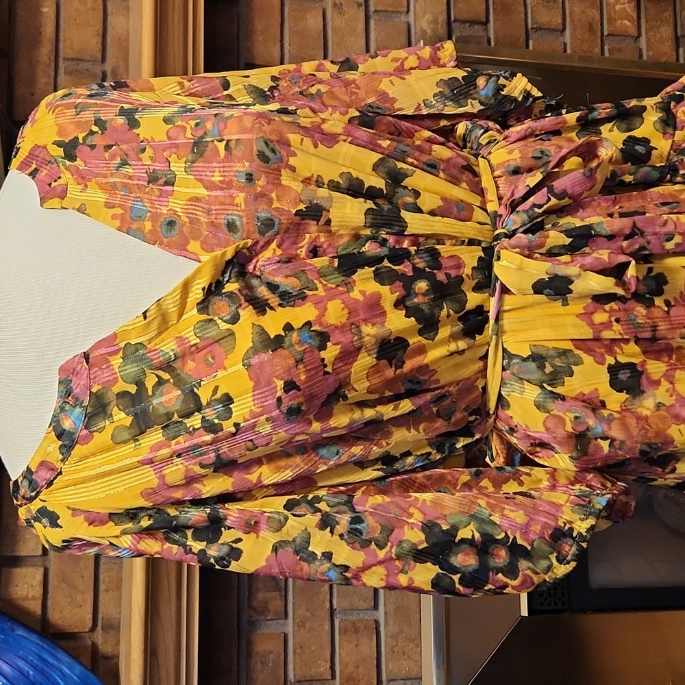 Taylor Woman Plus Size Tiered Maxi Chiffon Dress Marigold 18W Floral feminine